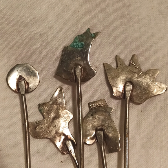 5 vintage 935 Sterling but I still remain abalone cocktail/ hors d'oeuvres pics - Picture 6 of 7